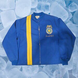 Vintage Teamsters Union Patch Local 807 Blue Yellow Jacket Full Zip USA Made XL